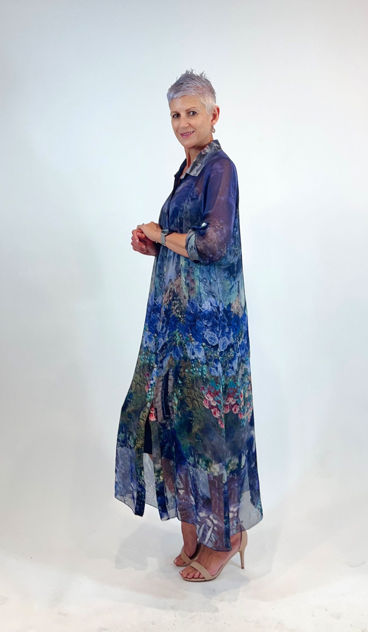 La Strada Navy Garden Silk Print Dress