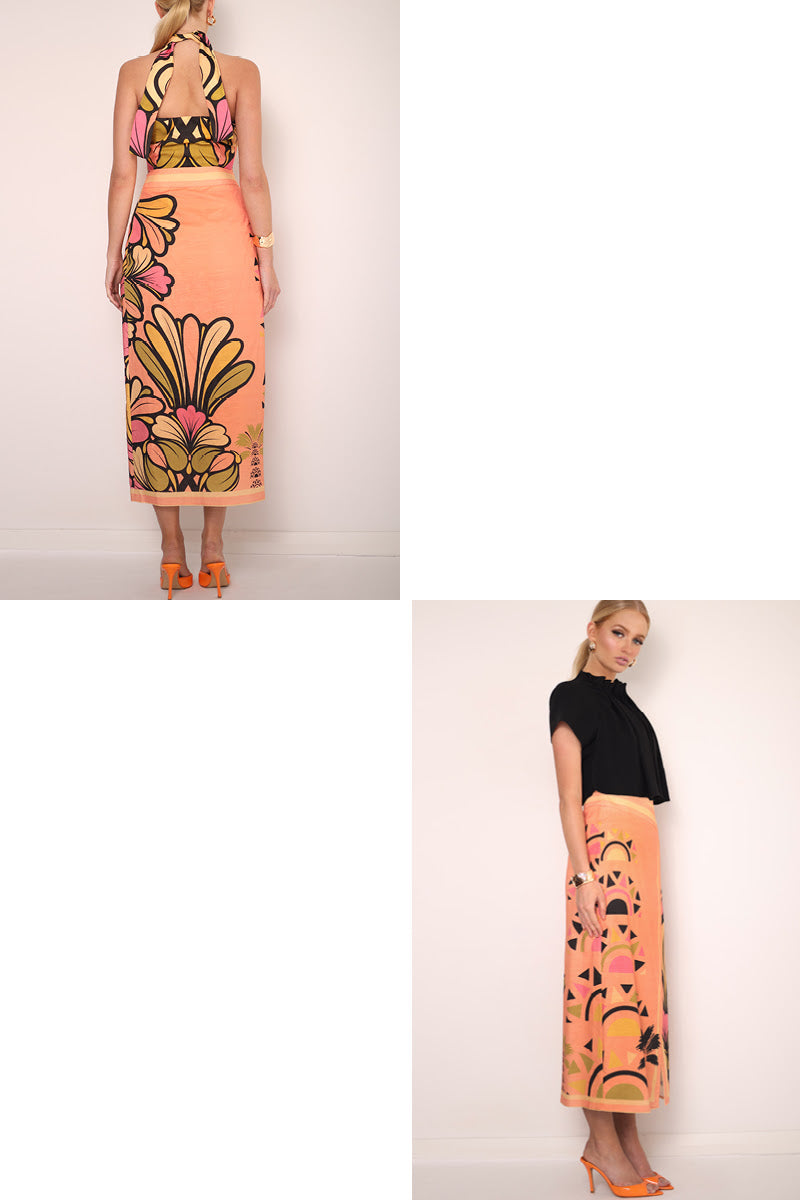 Mia Milani Wrap Maxi Skirt - Cantaloupe