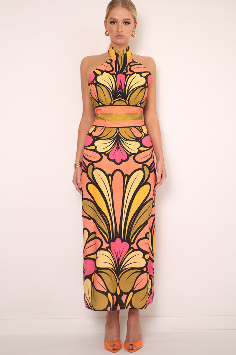 Mia Milani Halter Maxi Dress - Cantaloupe