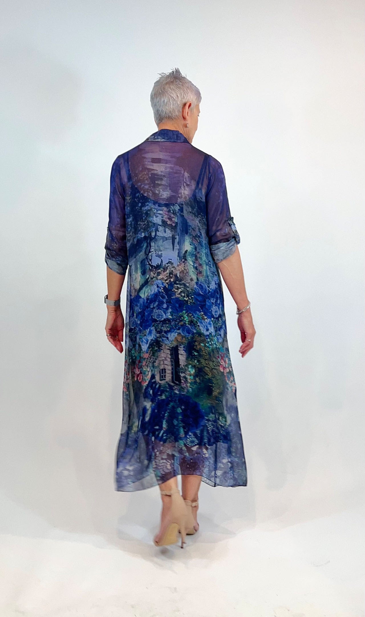 La Strada Navy Garden Silk Print Dress