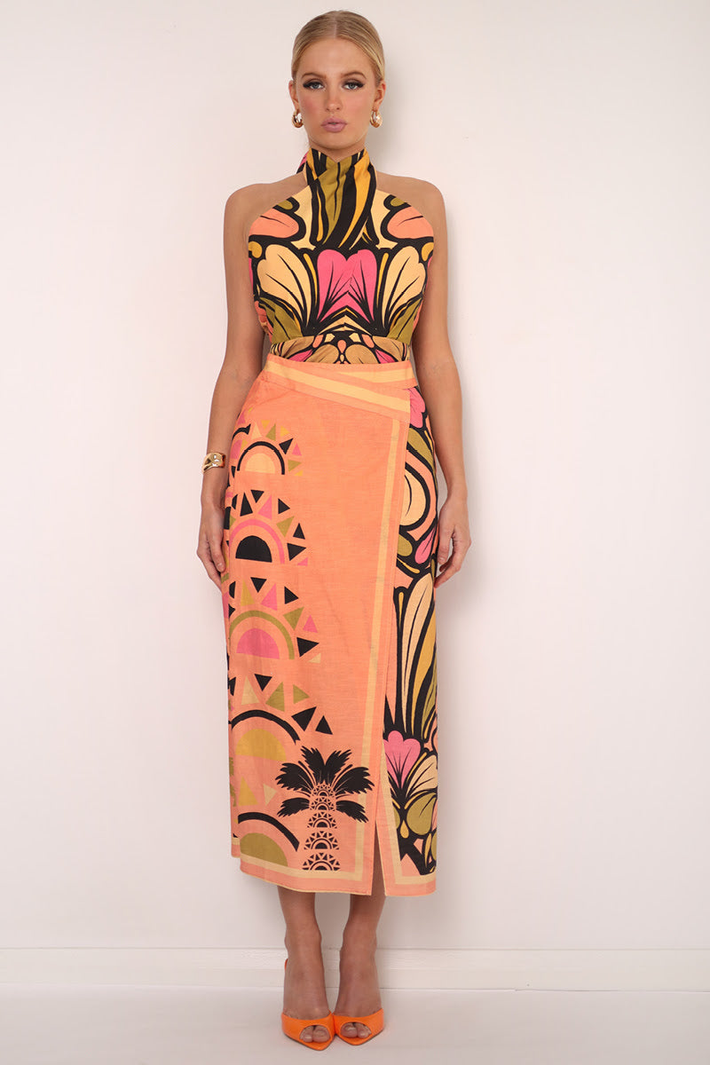 Mia Milani Wrap Maxi Skirt - Cantaloupe