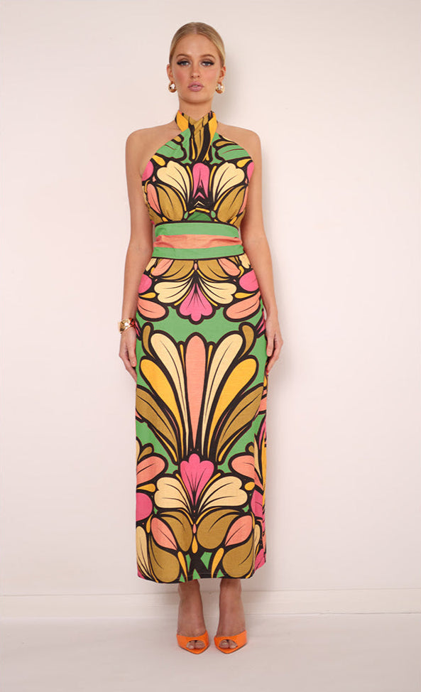 Mia Milani Halter Maxi Dress - Apple