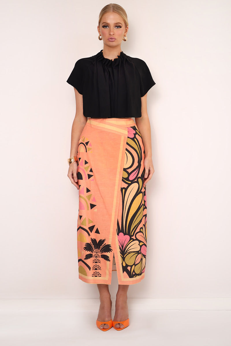 Mia Milani Wrap Maxi Skirt - Cantaloupe