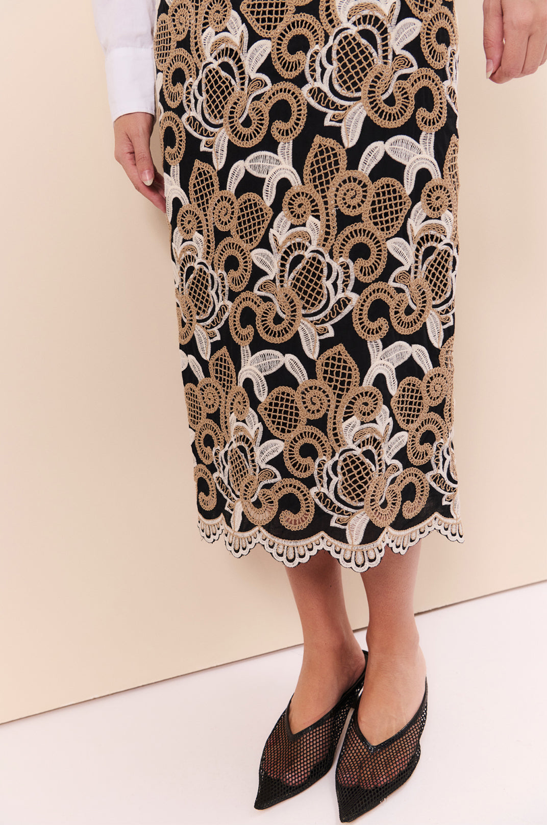 Adorne Denise Scalloped Hem Midi Skirt