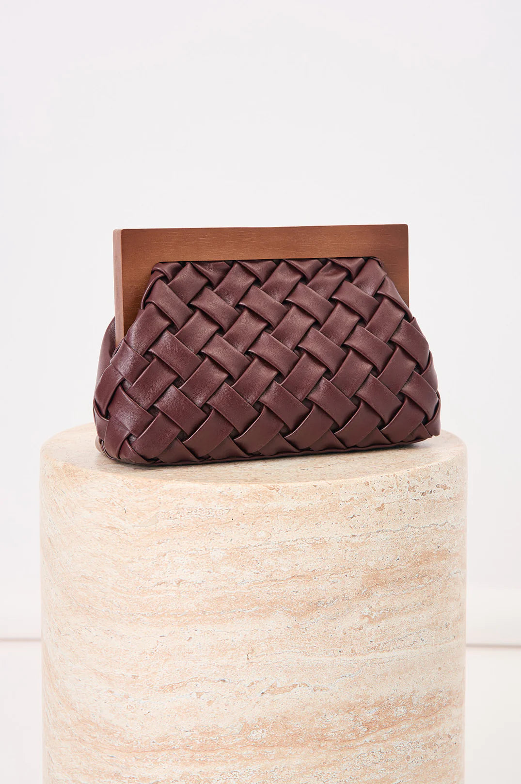 Adorne Vivienne Weave Timber Frame Clutch - Burgundy