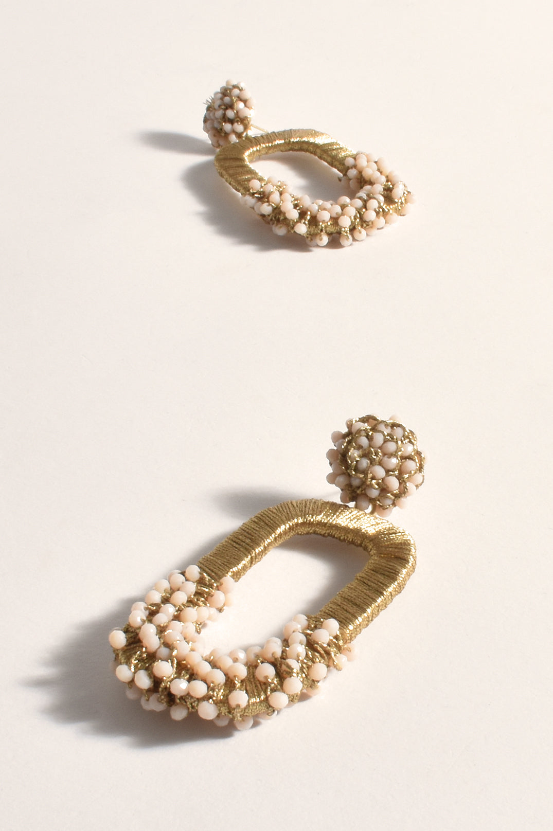 Adorne Bead Detail Oval Drop Earrings - Cream/Gold