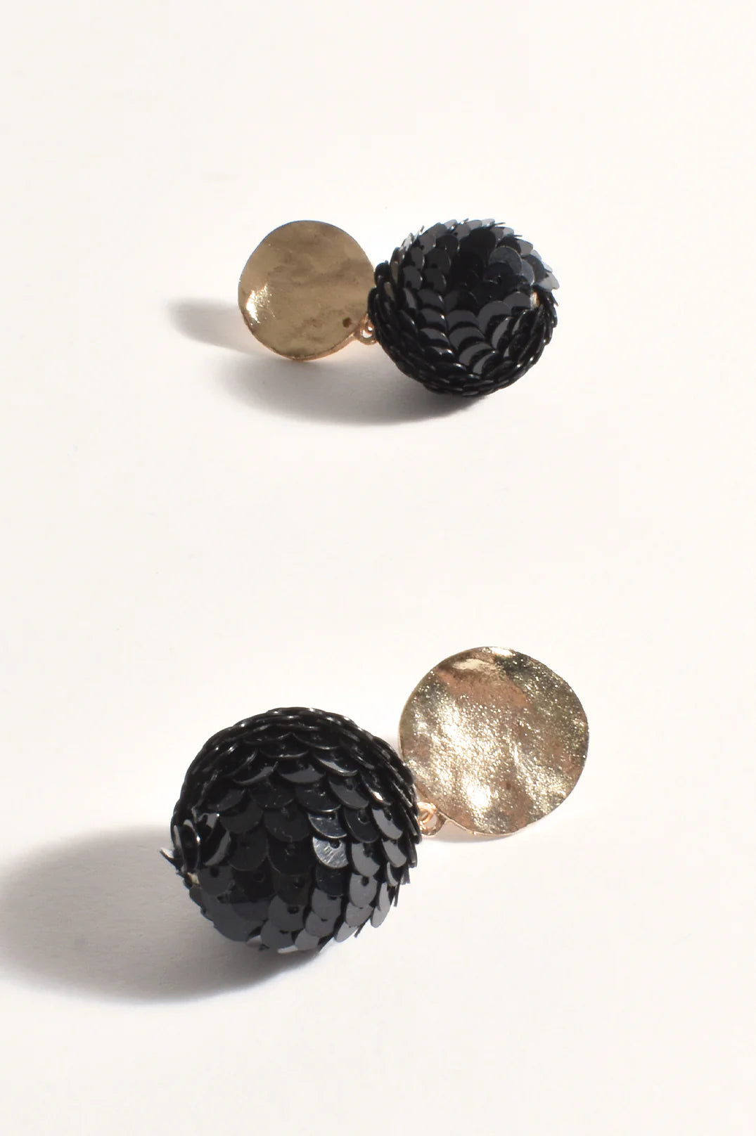 Adorne Sequin Ball Event Earrings  - Black/Gold