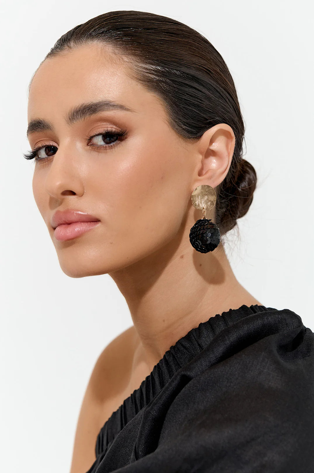 Adorne Sequin Ball Event Earrings  - Black/Gold