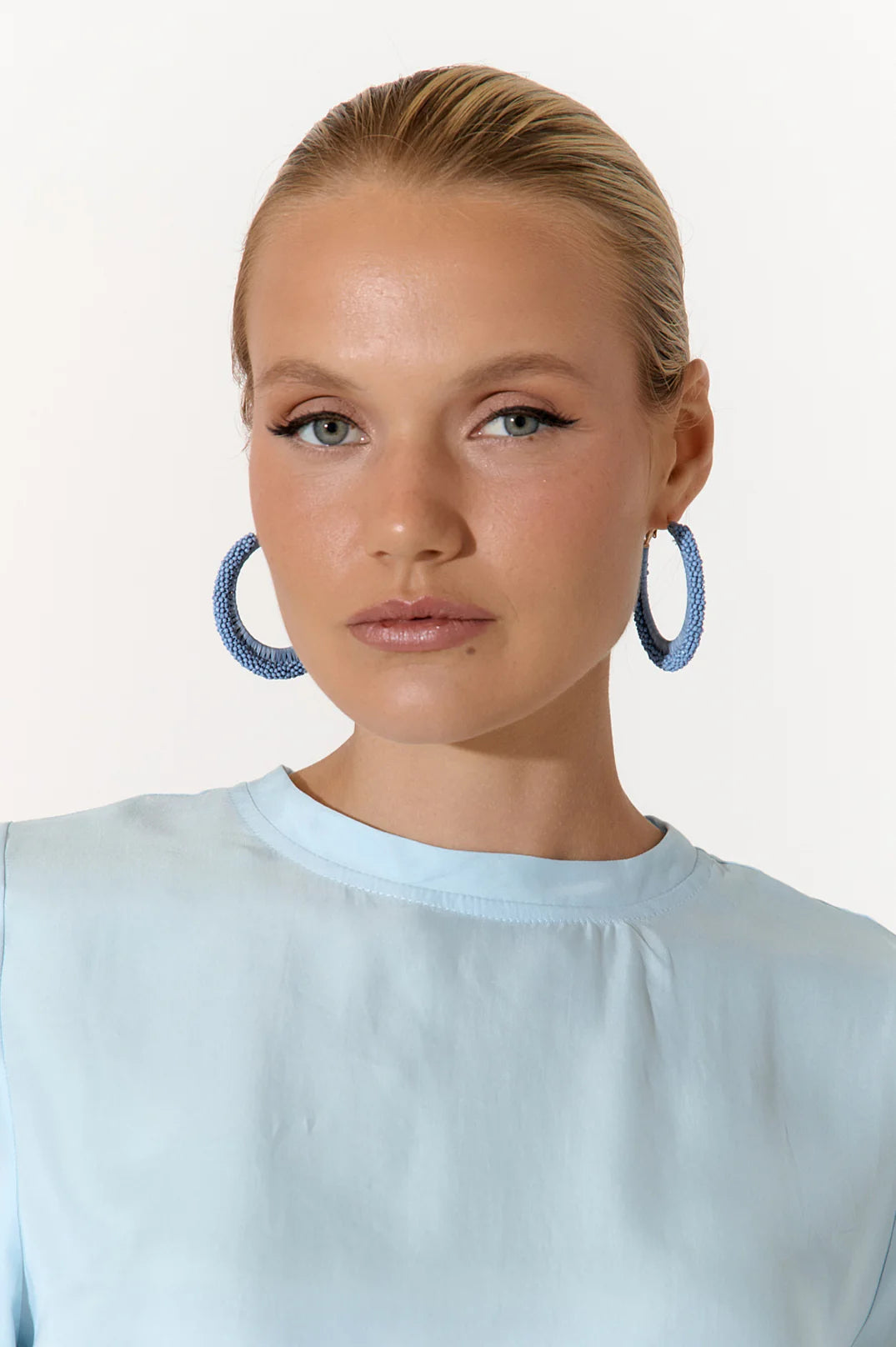 Adorne Bead and Raffia Event Hoops - Sky Blue