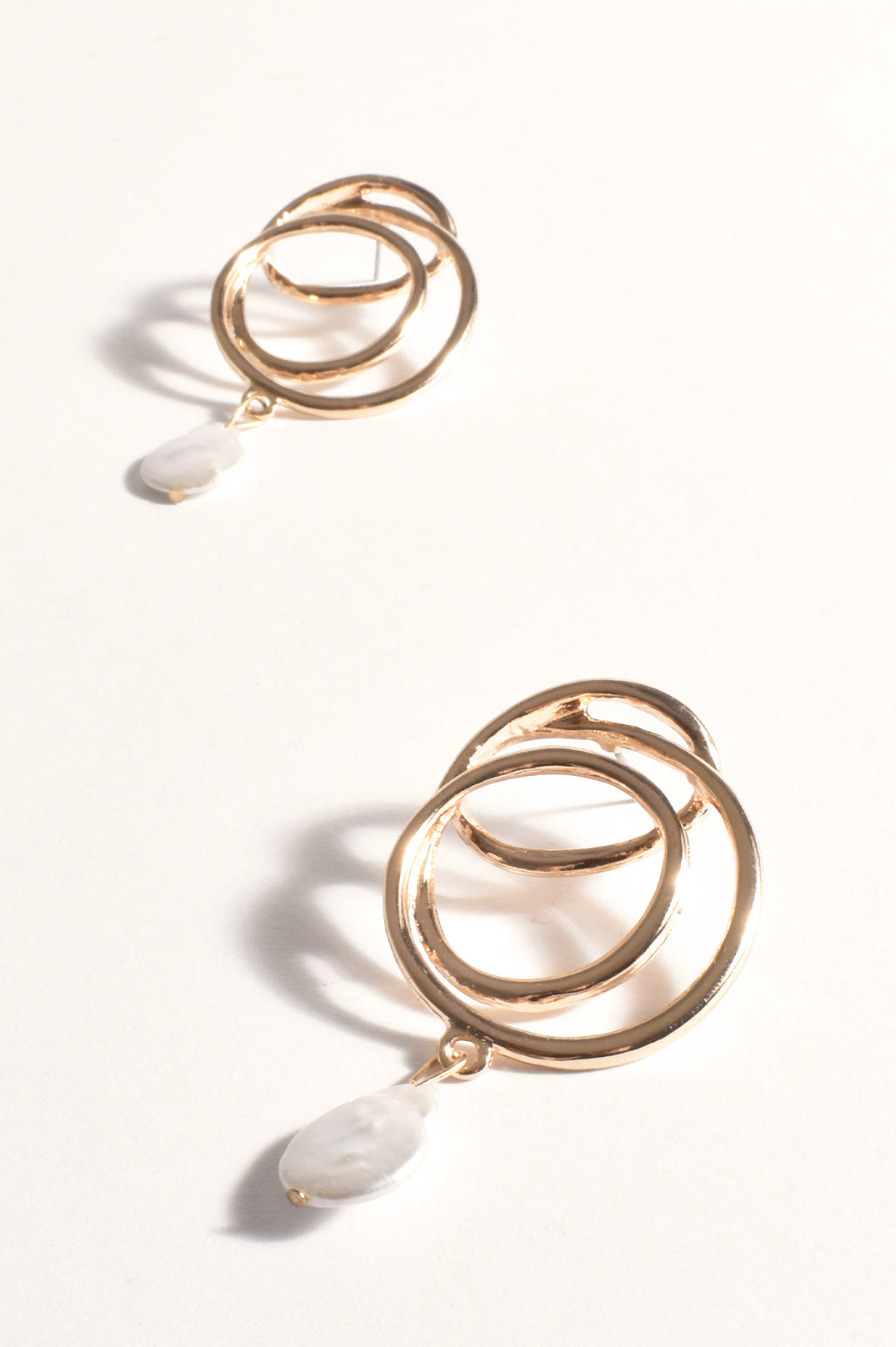 Adorne Metal Circles Pearl Drop Earrings - Gold/Cream