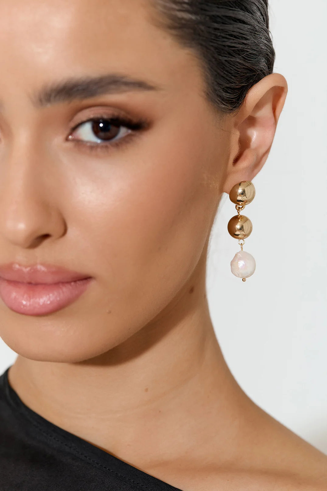 Adorne Pearl Drop Metal Ball Event Earrings