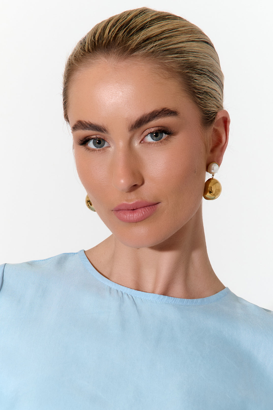 Adorne Faux Pearl Top Disc Drop Earrings - Cream/Gold