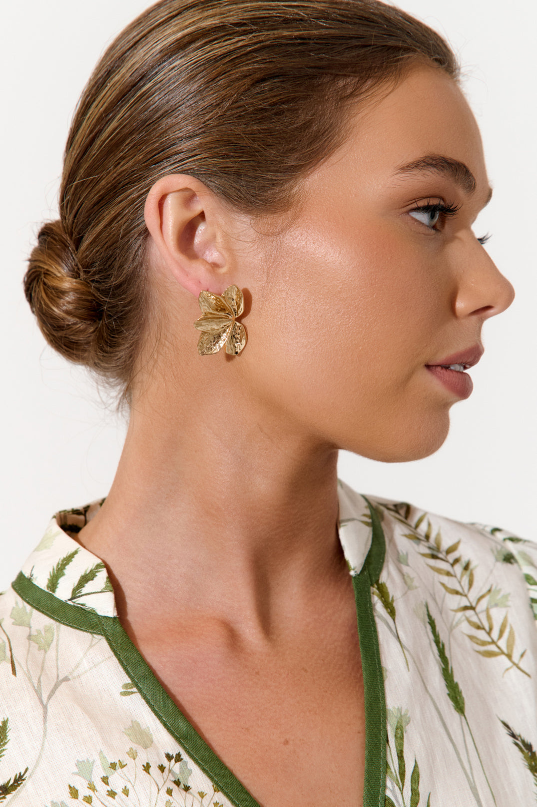 Adorne Textured Floral Stud Earrings - Gold