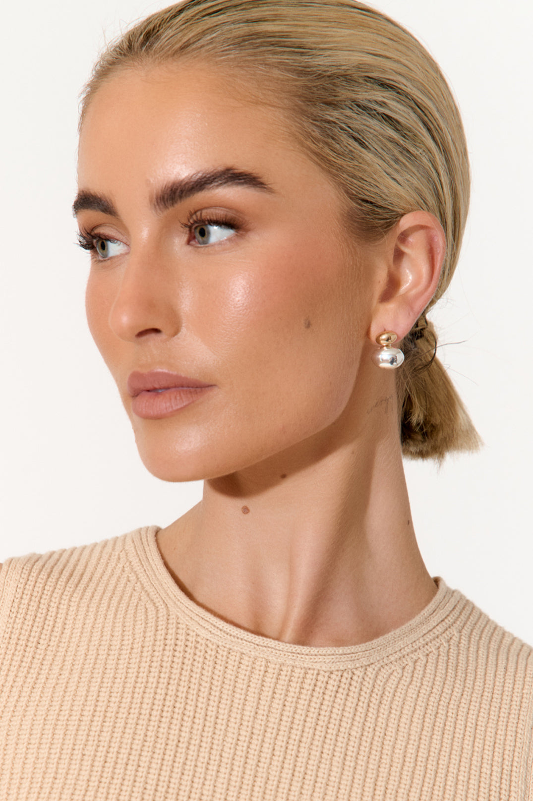 Adorne Two Tone Pod Shapes Earrings - Silver/Gold