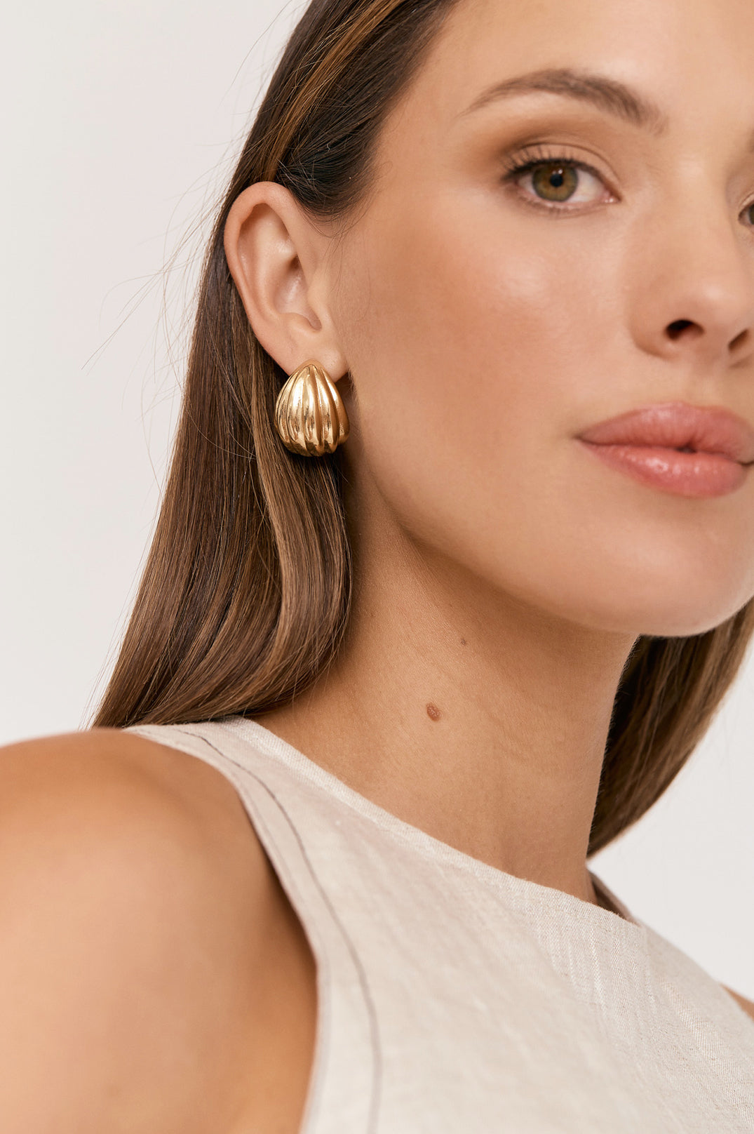 Adorne Patterned Curved Front Earrings - Gold