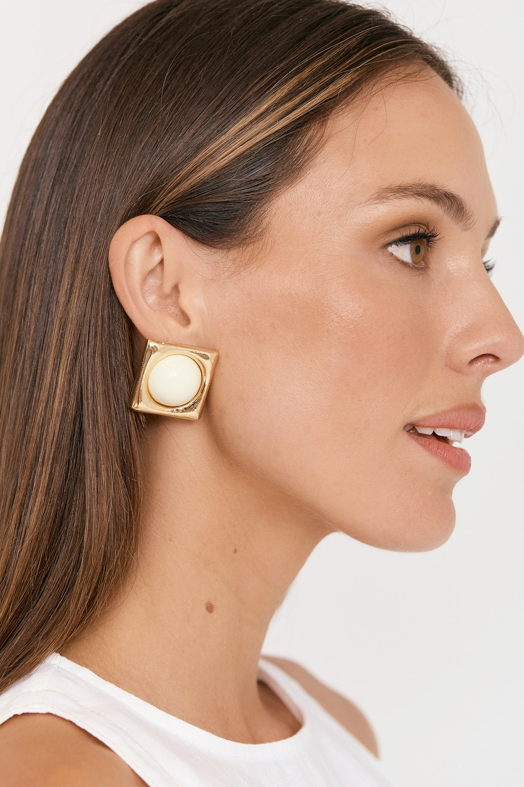 Adorne Resin Centre Stud Earrings - Cream/Gold