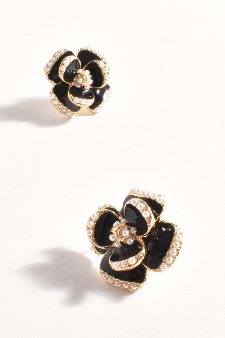 Adorne Enamel Diamante Flower Stud Earrings