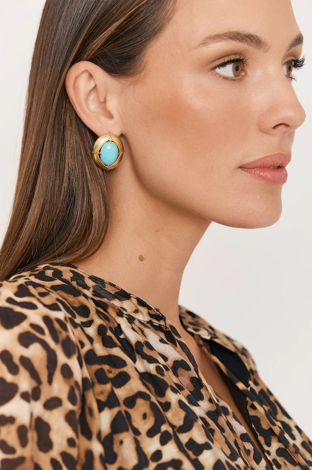 Adorne Retro Dome Oval Earrings - Turquoise