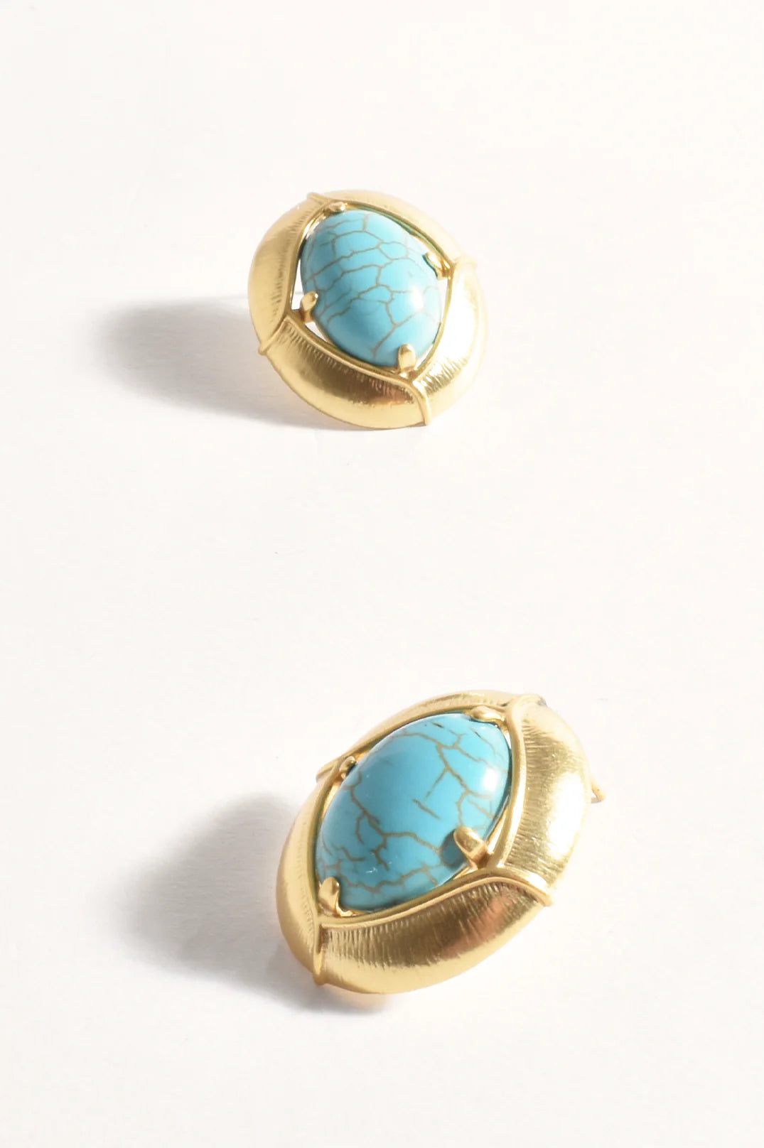 Adorne Retro Dome Oval Earrings - Turquoise