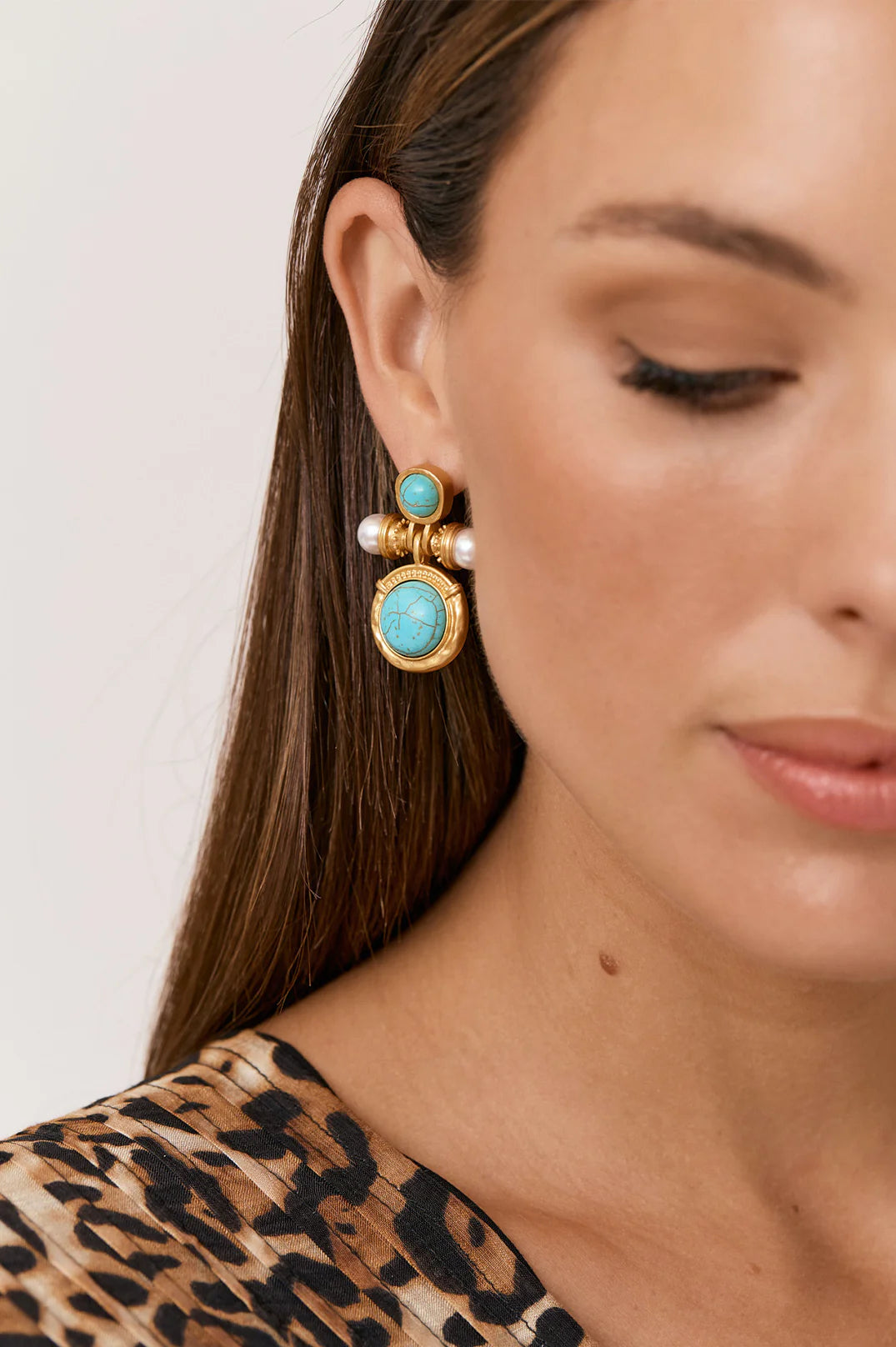 Adorne Statement Stone Drop Earrings - Turquoise