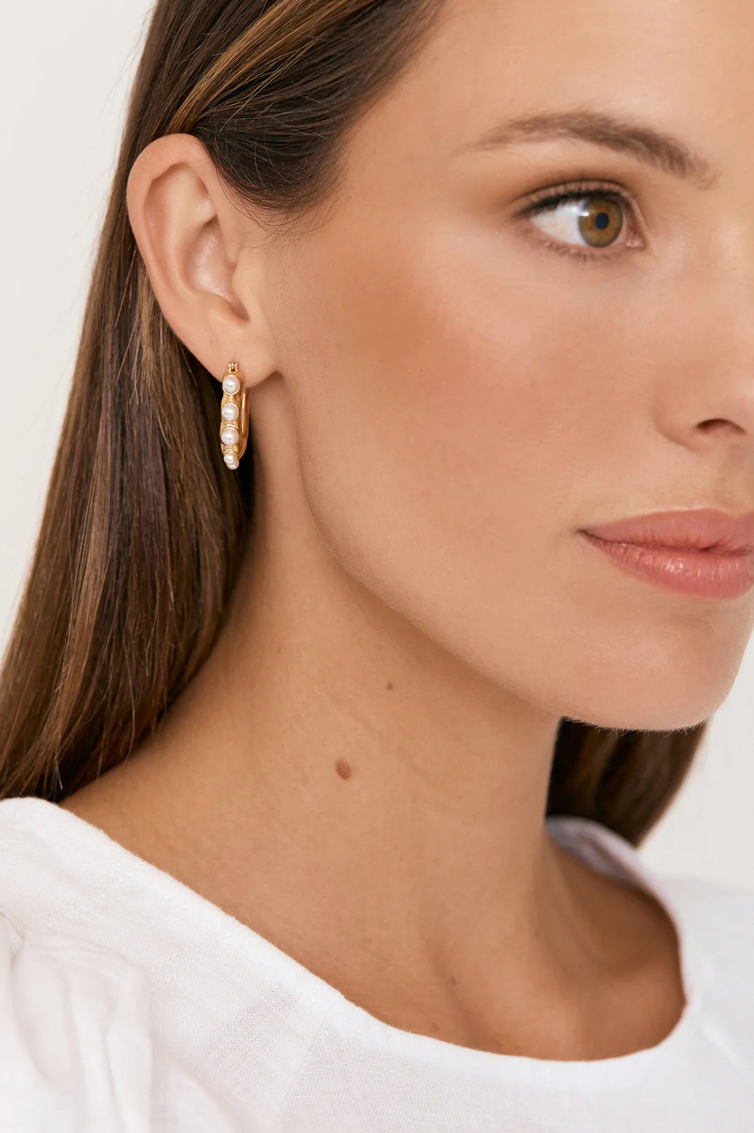 Adorne Faux Pearl Molten Hoop Earrings - Gold