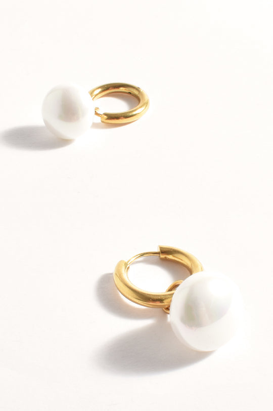 Adorne Dropped Pearl Mini Hoop Earrings - Gold