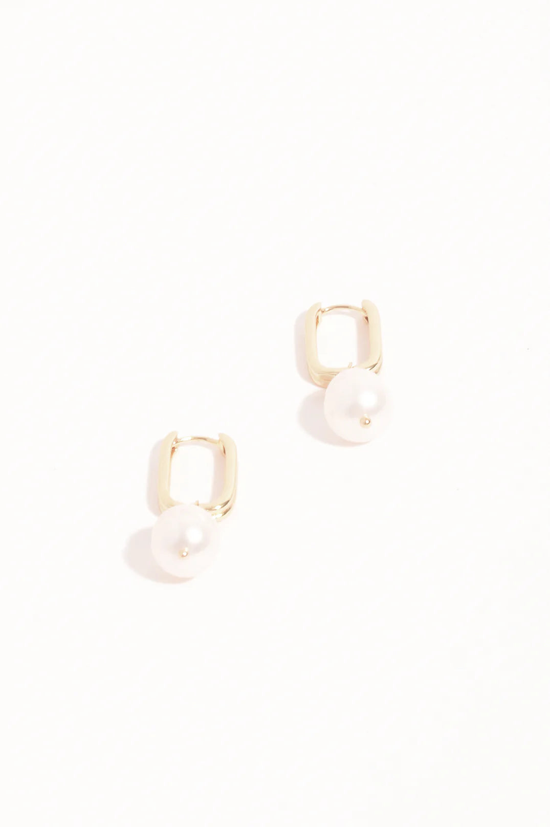 Adorne Rectangle Link Pearl Drop Earrings - Gold