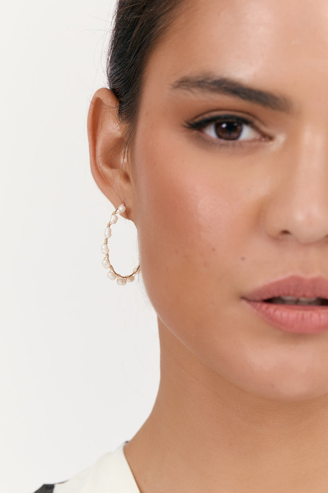 Adorne Wired Freshwater Pearl Hoops