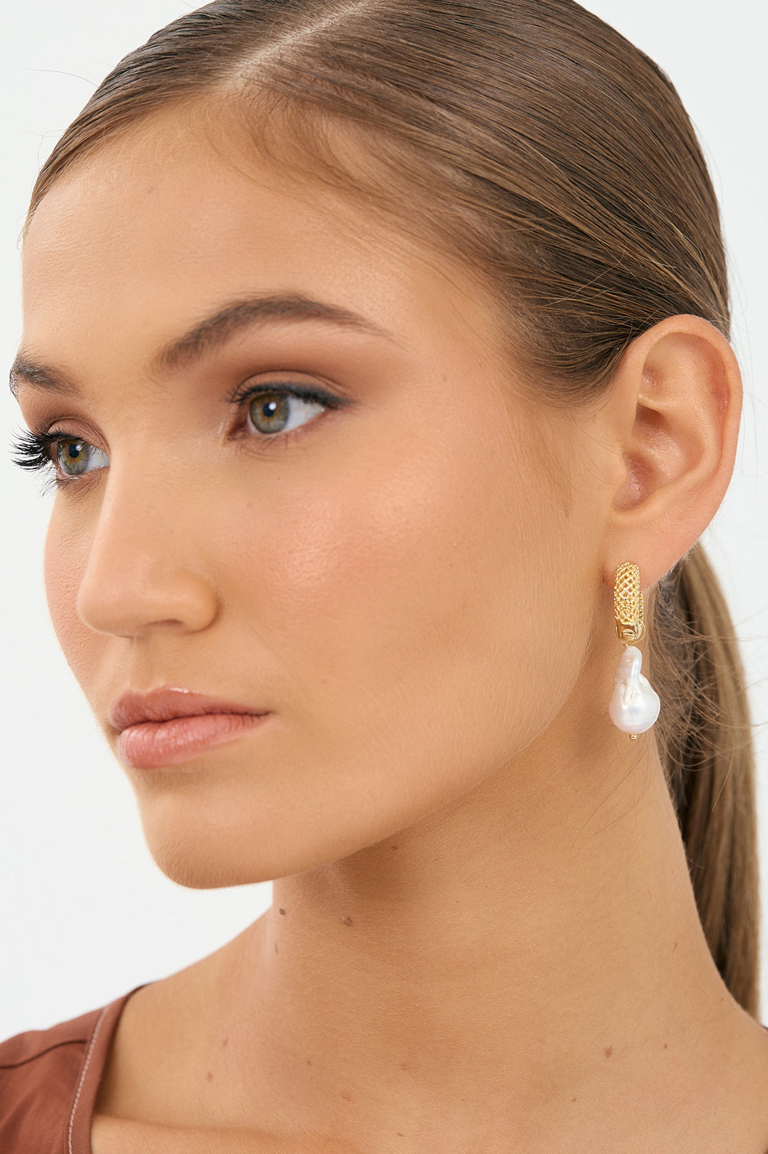 Adorne Baroque Pearl Patterned Hoops