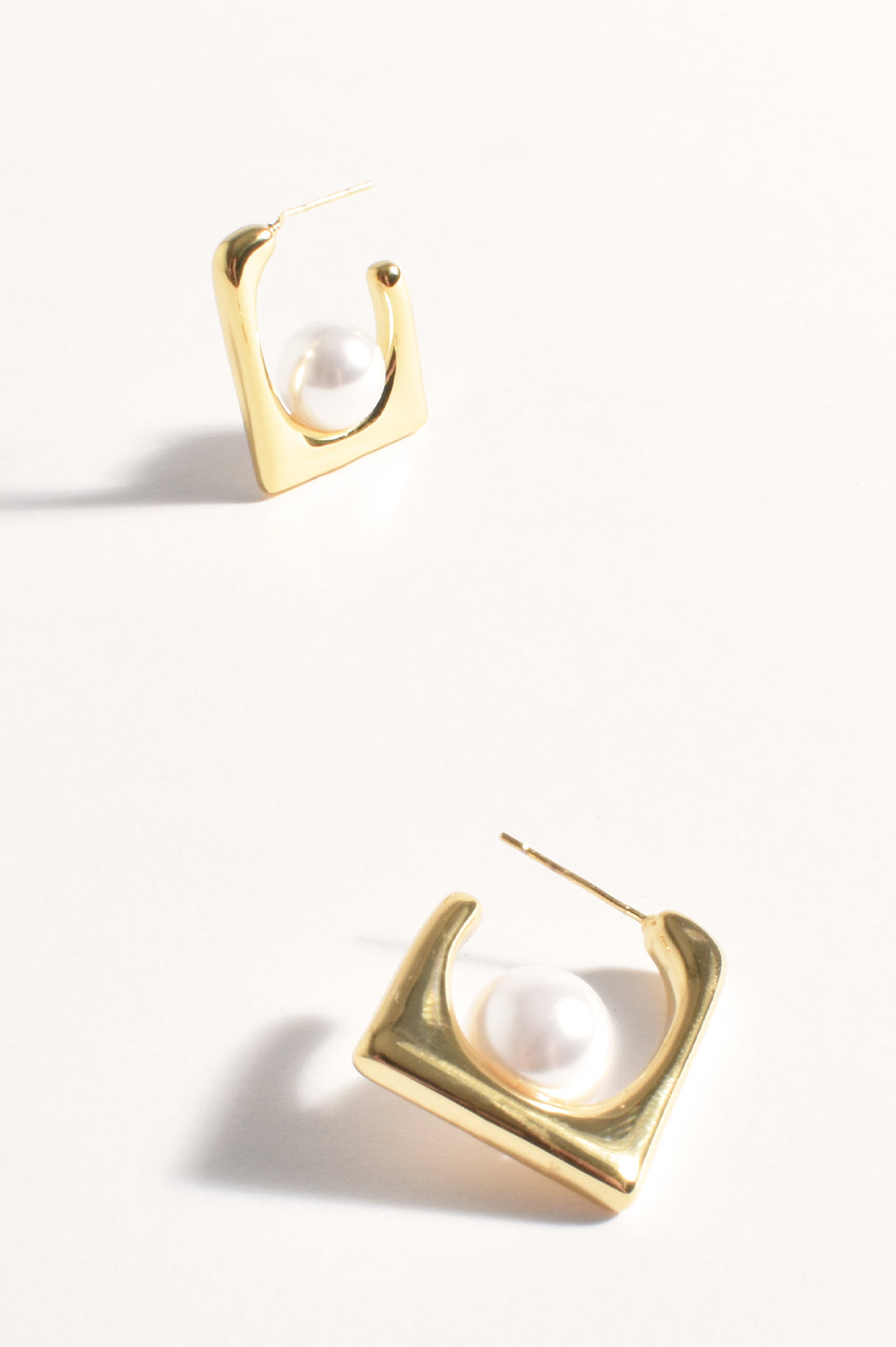 Adorne Faux Pearl Geo Hoops - Cream/Gold