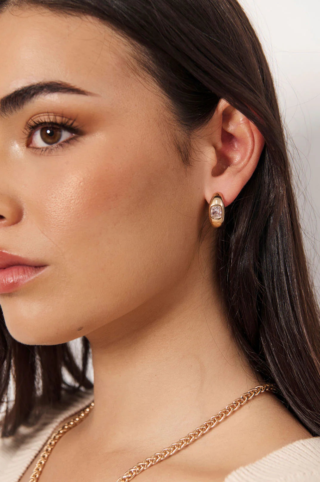 Adorne Jewel Front Mini Hoops - Crystal/Gold
