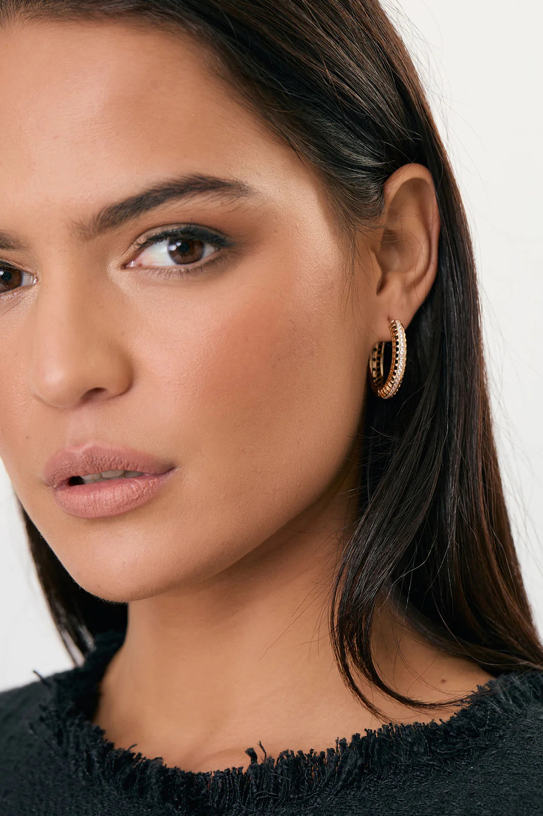 Adorne Diamante Detail Hinged Hoops - Gold