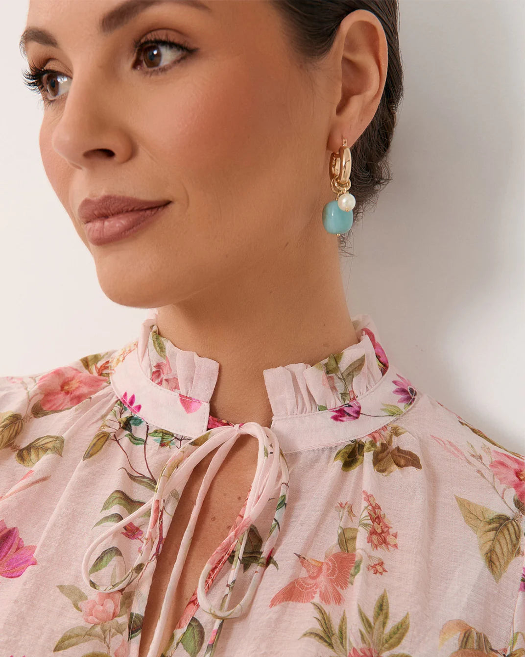 Adorne Stone and Pearl Mix Hoops - Gold/Turquoise