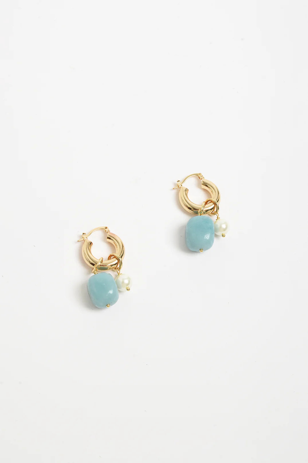 Adorne Stone and Pearl Mix Hoops - Gold/Turquoise