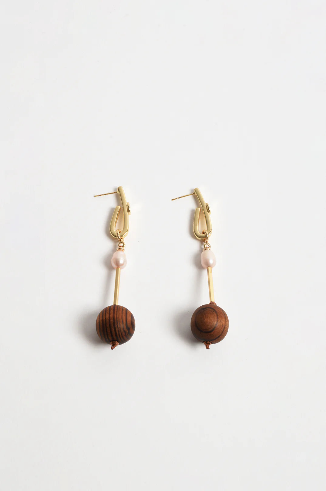 Adorne Timber Drop Freshwater Pearl Earrings - Choc/Cream