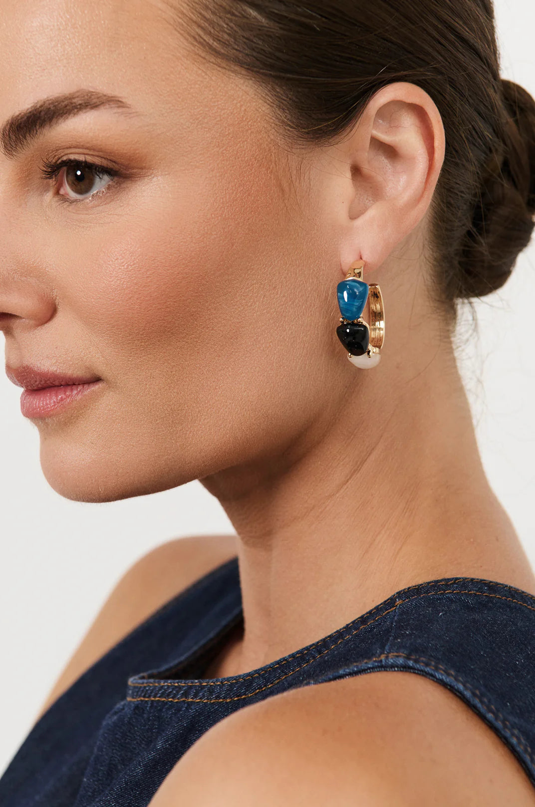 Adorne Resin Shapes Three Tone Hoops - Blue/Gold