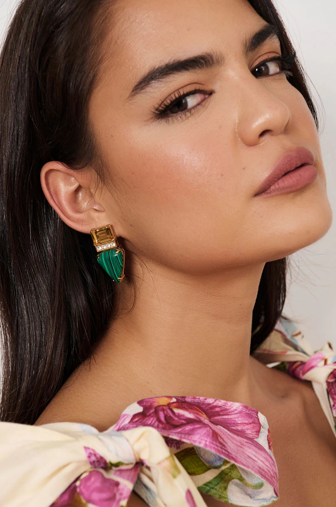 Adorne Semi Precious Stone Jewel Event Earrings - Green