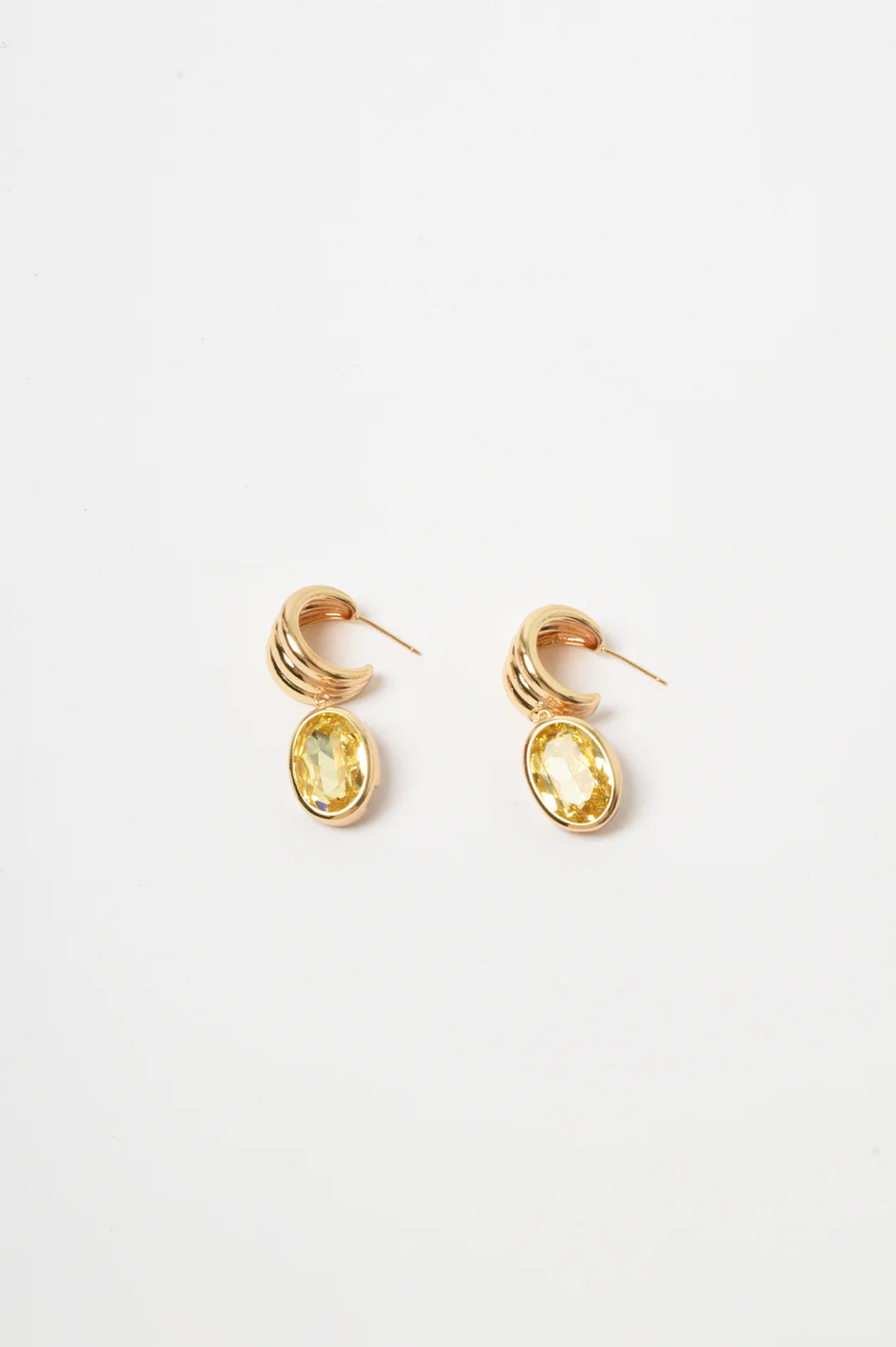 Adorne Curved Front Oval Drop Earrings - Lemon