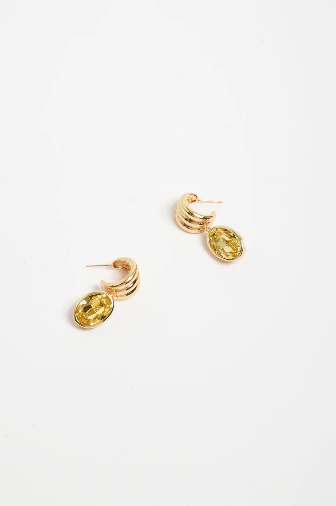 Adorne Curved Front Oval Drop Earrings - Lemon