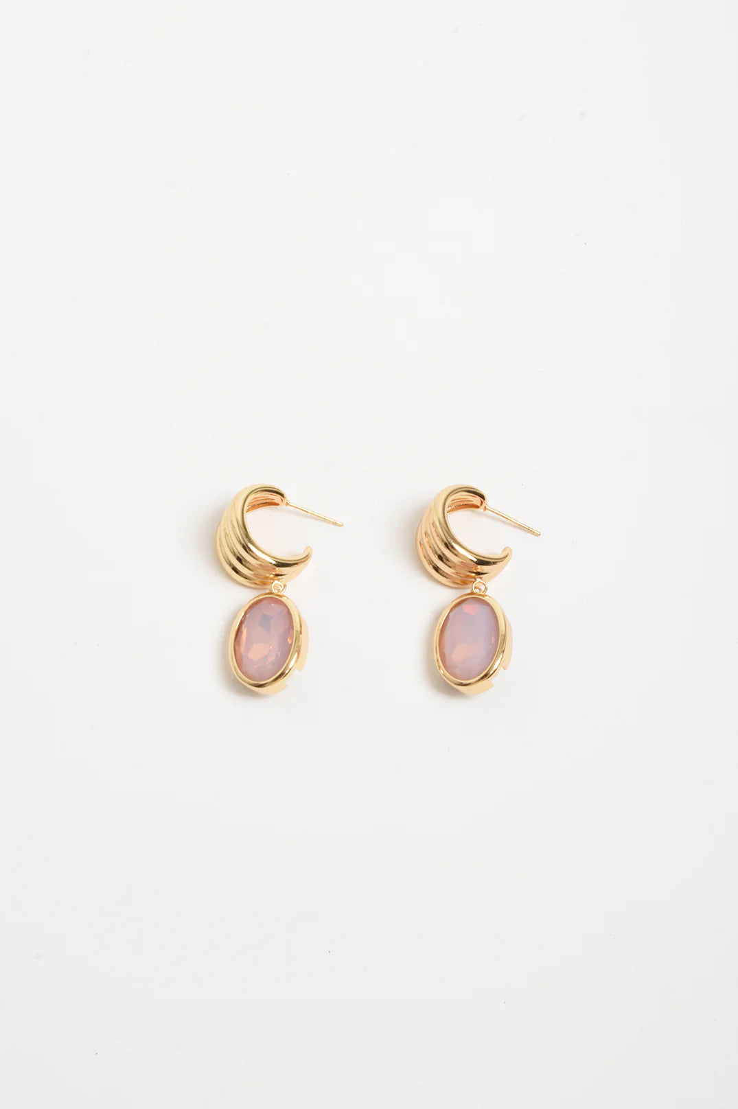 Adorne Curved Front Oval Drop Earrings - Pink
