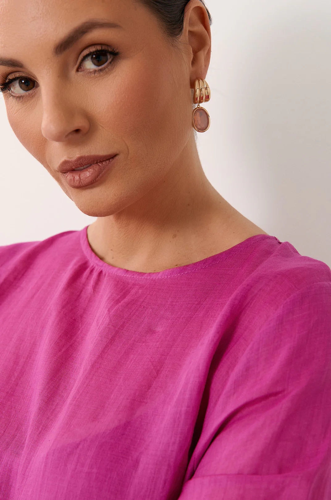 Adorne Curved Front Oval Drop Earrings - Pink