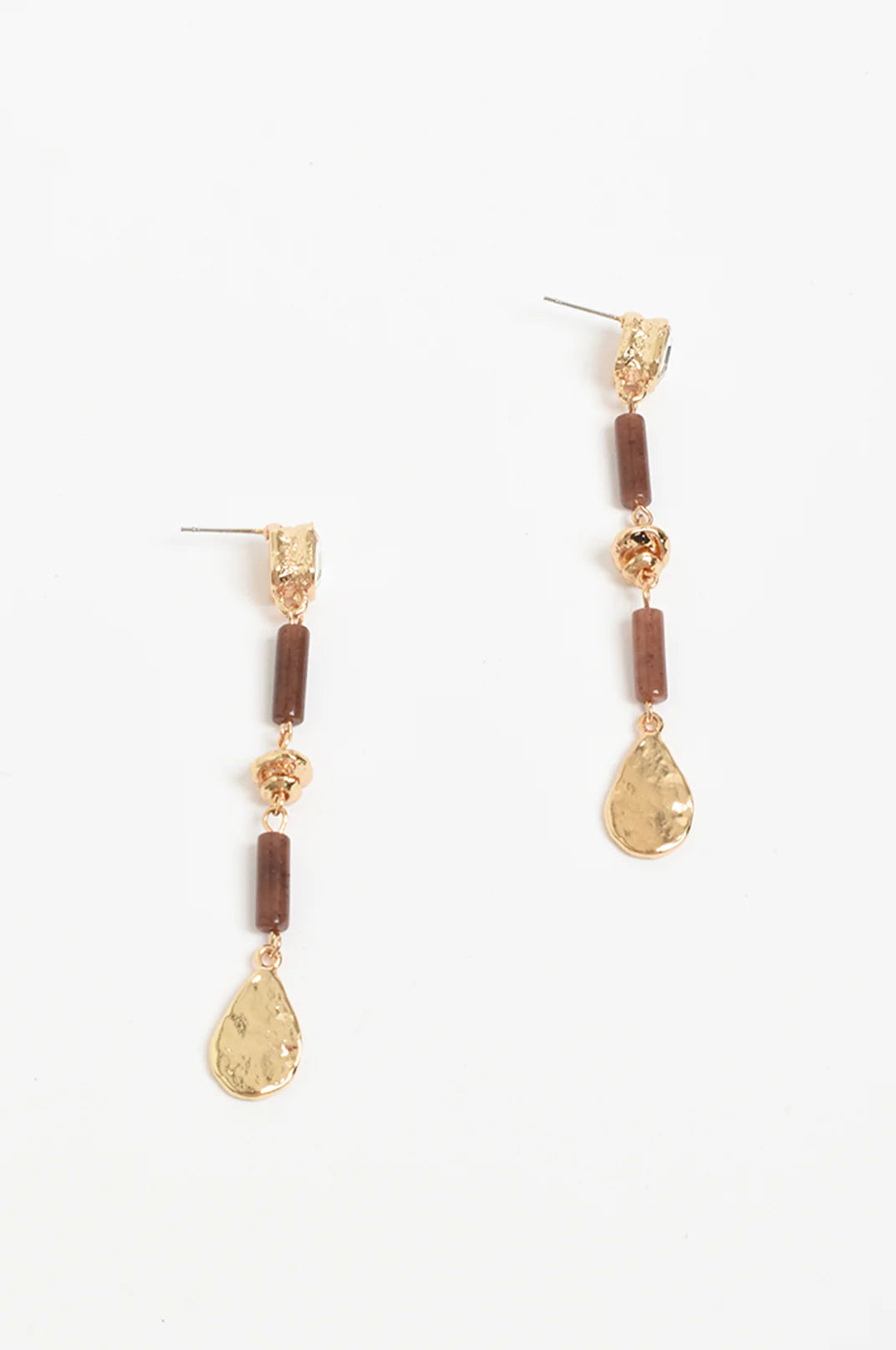 Adorne Mixed Materials Fine Drop Earrings - Choc/Pink