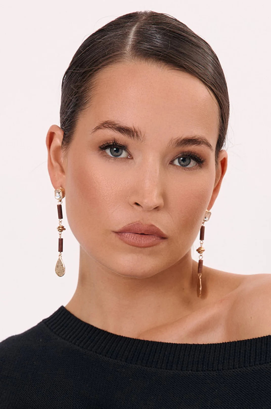 Adorne Mixed Materials Fine Drop Earrings - Choc/Pink