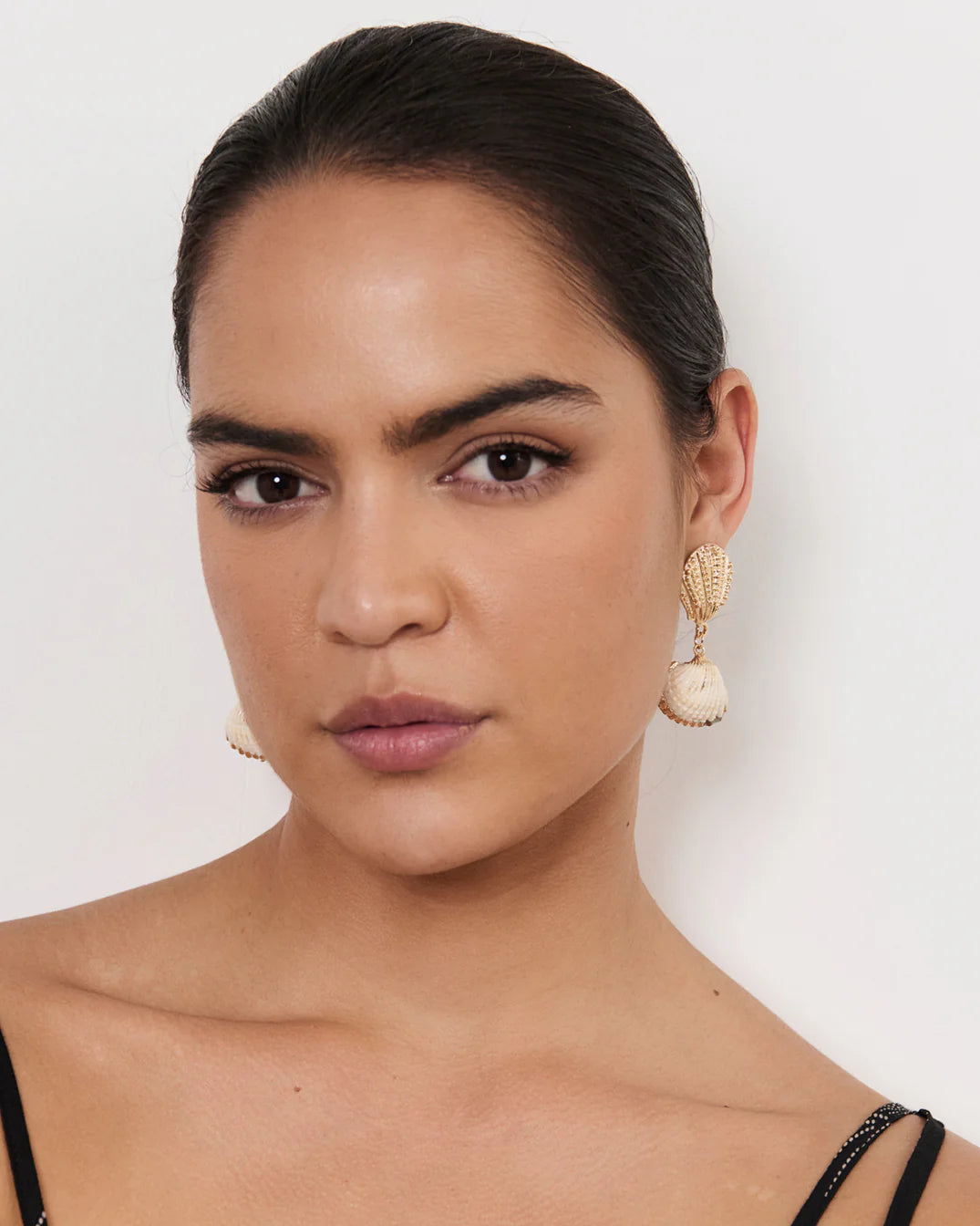 Adorne Metal Edged Shell Earrings - White/Gold