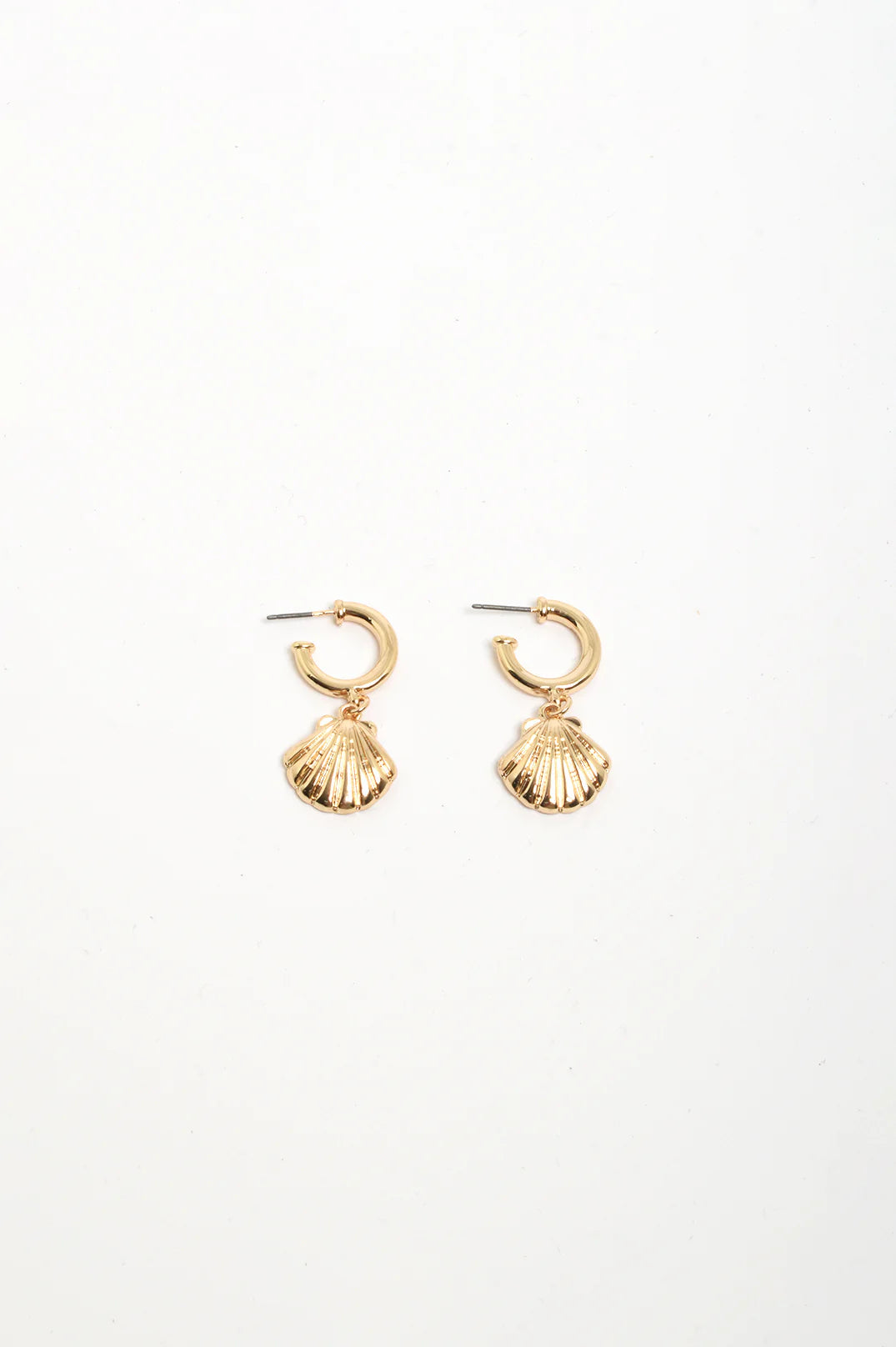 Adorne Mini Metal Shell Hoops - Gold