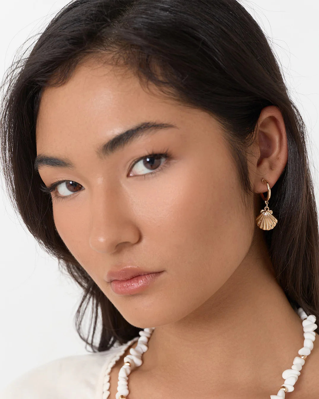 Adorne Mini Metal Shell Hoops - Gold