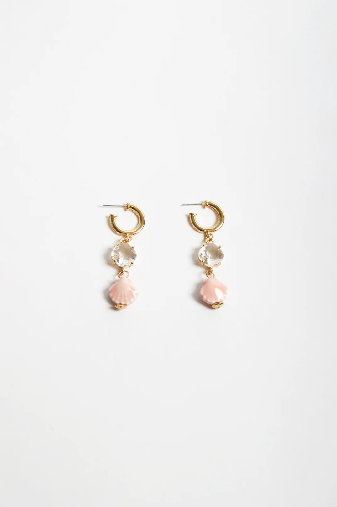 Adorne Ceramic Glass Shell Drop Hoops - Pink