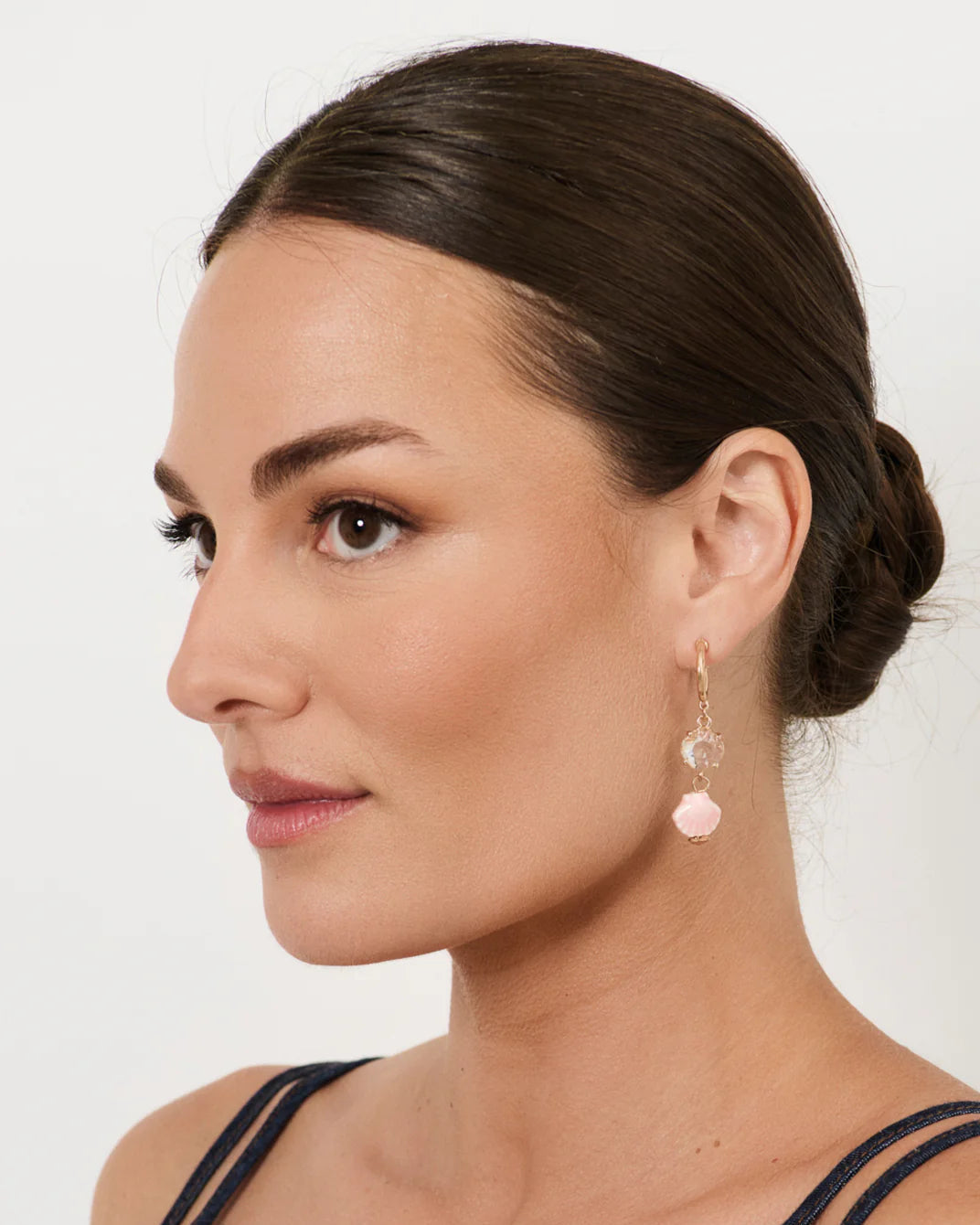 Adorne Ceramic Glass Shell Drop Hoops - Pink