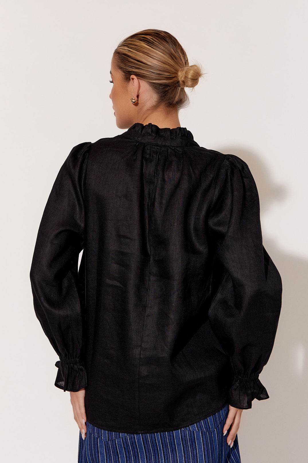 Adorne Sandra Long Sleeve Linen Top - Black
