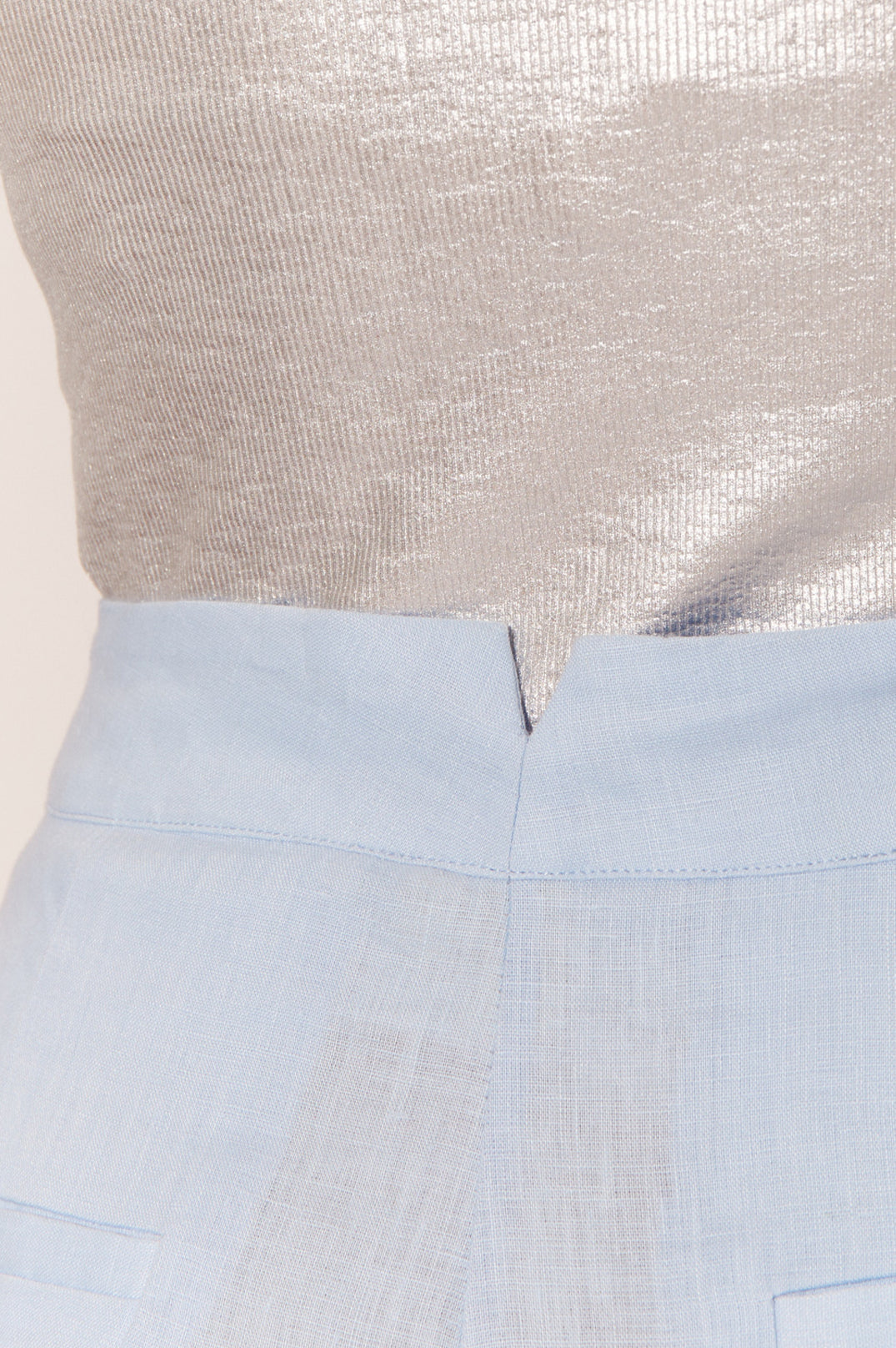 Adorne Nisha Cropped Linen Pant - Pale Blue